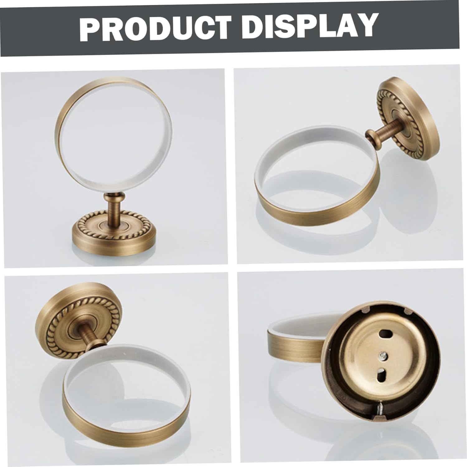 Toilet Brush and Holder Set 14.6in Brass Antique Wall Mounted Toilet Brush with Ceramic Cup Elegant Bathroom Essentials