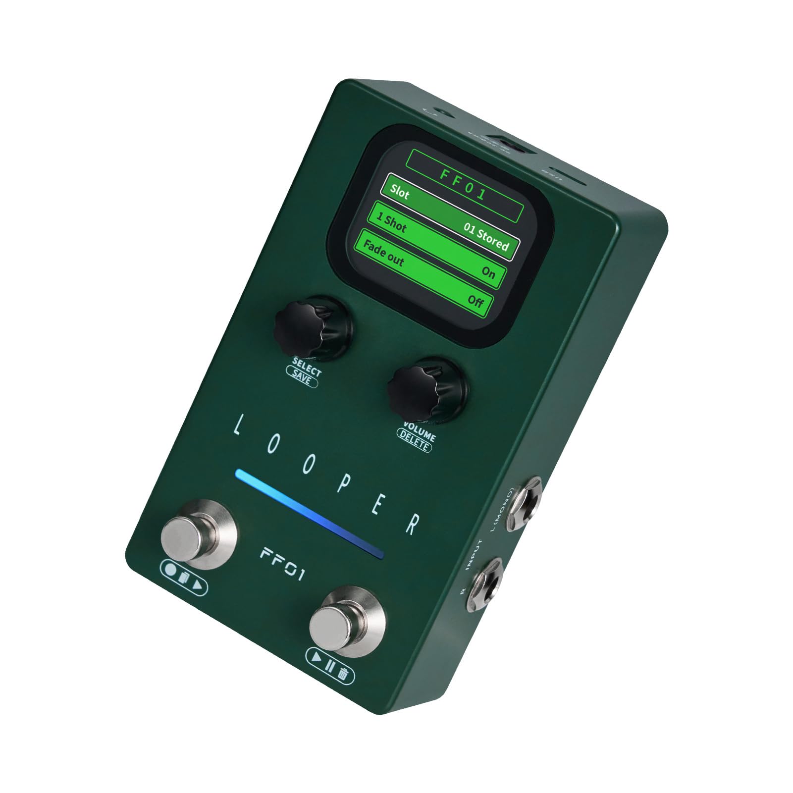 FLAMMA Looper Pedale per Chitarra con 40 Slot Effetti Stereo per Chitarra Elettrica Basso Gestione Dati USB per Musicisti ABS Verde 4.9 * 3.2 * 1.9 Pollici (Spina europea)