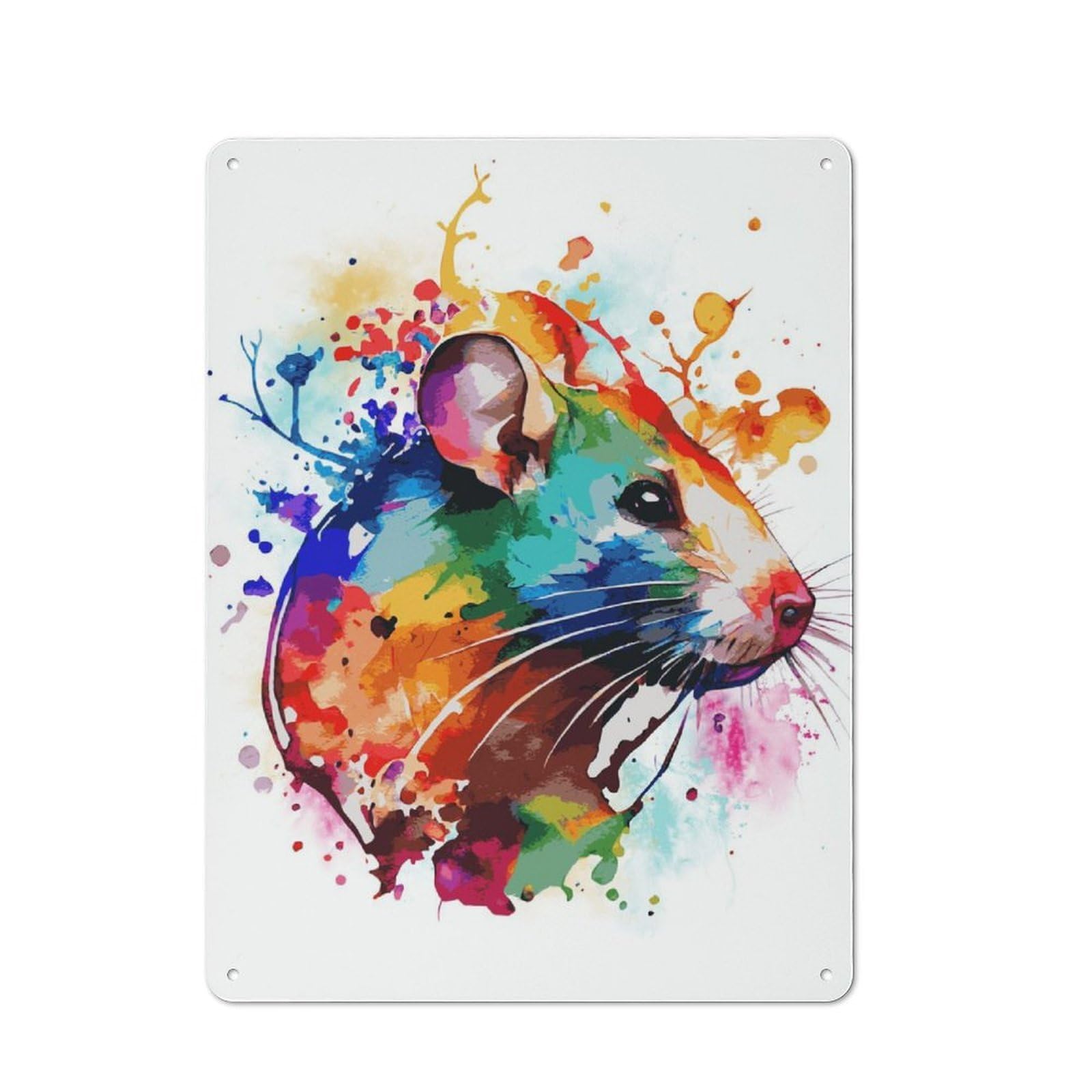 Vintage Metal Sign 40x30cm Featuring Watercolor Rat Painting, Home Bar Decor for Cafe, Pub, Workshop Or Home Bar