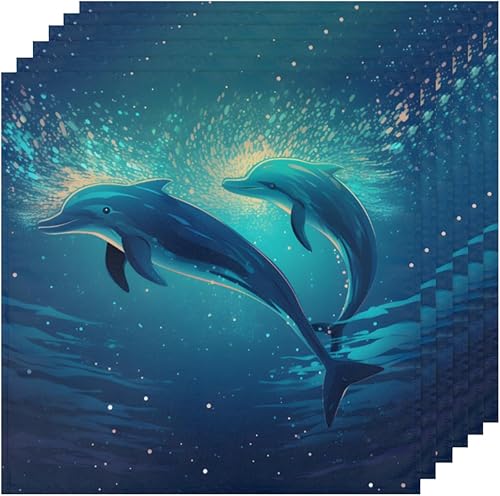 Miniatura 6 de Cloth Napkins Set of 6 Cute Ocean Dolphin 20x20 Inch Cloth Napkins Sea Animal Washable Reusable Kitchen Dinner Napkins Table Decor for Wedding,
