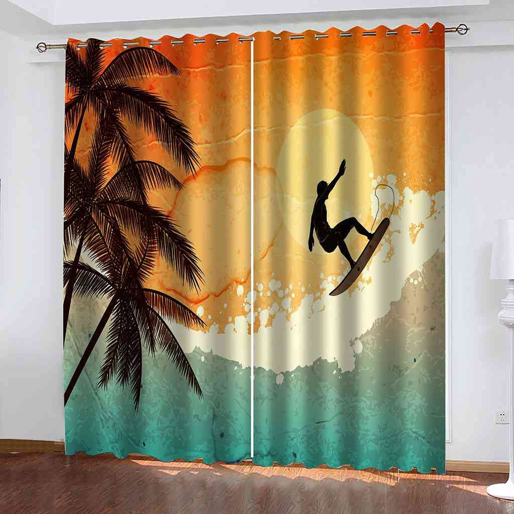 Rideau occultant lot de 2 isole de la chaleur et du bruit motif surf