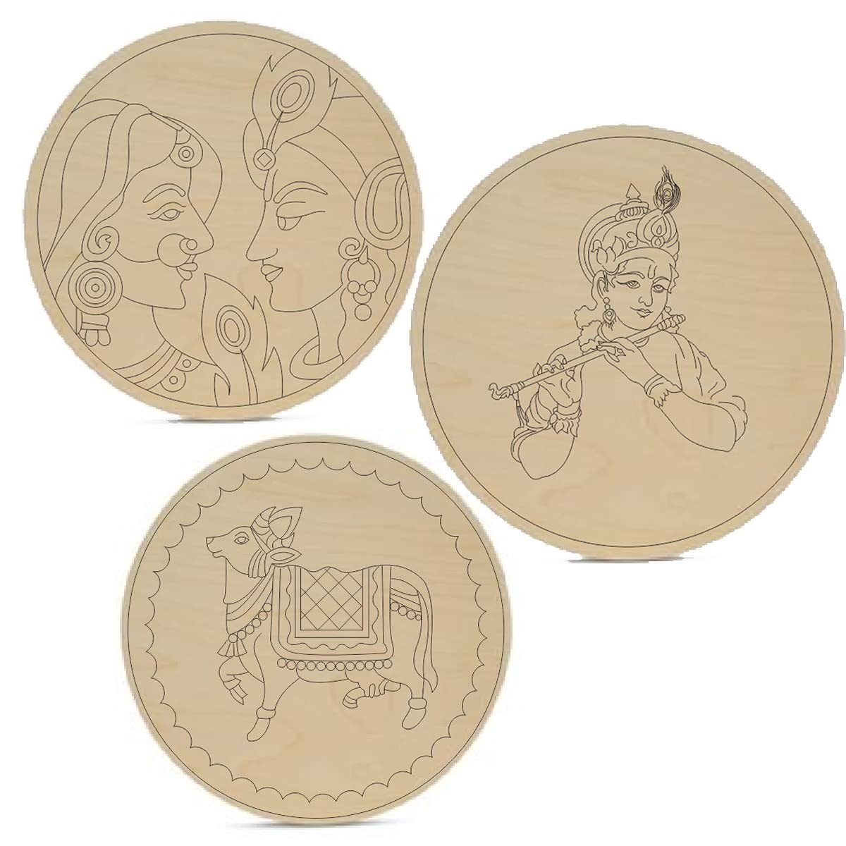 3Millions Pre Marked 3 Pcs Krishna Design-1 Wooden MDF Boards Laser Cutout for Lippan Art, Art & Craft, Resin Art, Mandala Art, Madhubani Art , Painting Work Home Decor & Festival Decoration