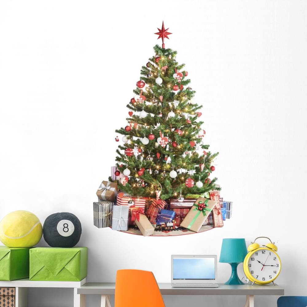 Wallmonkeys Christmas Tree with Presents Wall Decal Peel and Stick Holiday Graphics (60 in H x 39 in W) WM398534