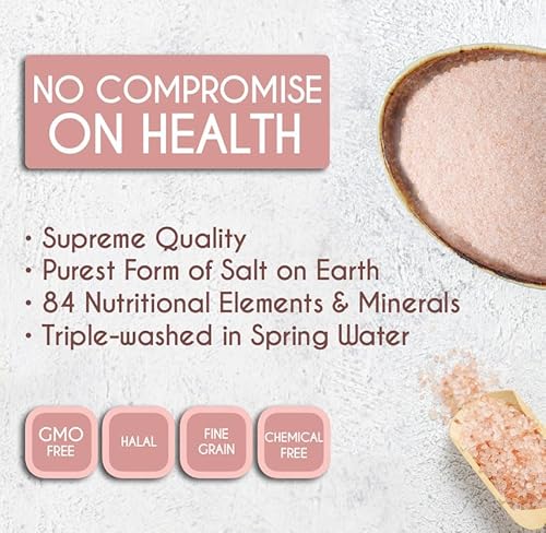 هيربيون ناتشورالز ملح الهيمالايا الزهري، 1.25 كجم، حبوب دقيقة، 84 مغذيًا ومعادن، جودة ممتازة، ملح طبيعي بالكامل، يغسل ثلاث مرات في مياه الينابيع.