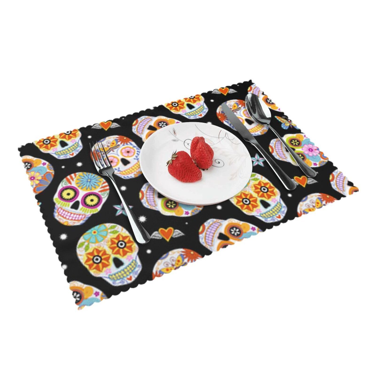 sugar skulls butterfly Printed Placemats Set of 4 PCS Washable Placemat for Kitchen Table Heat-resistant Table Mats 45x30 CM