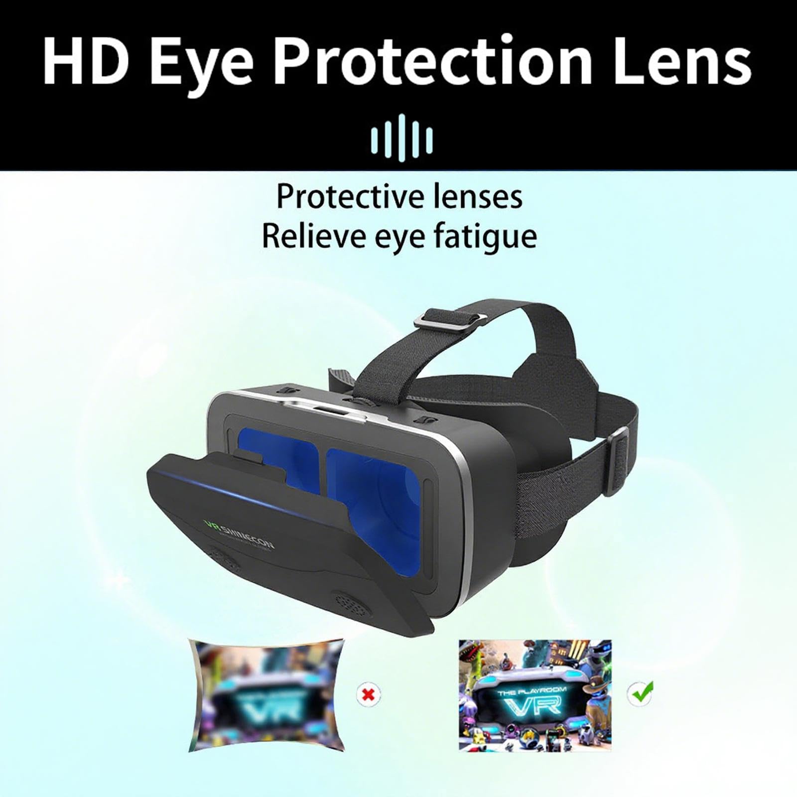 VR Brille Handy, Virtual Reality 3D Brille, Anti-Blaulicht, kompatibel mit iOS und Android 5,0-7,0 Zoll Smartphones (Black)