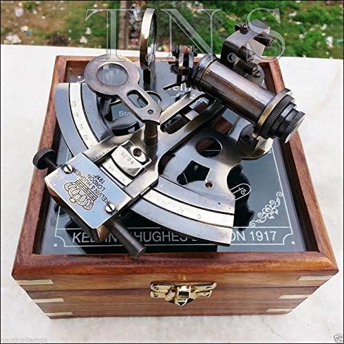 Medieval Replicas Antique Nautical Brass German Marine Sextant Collectible w/Wooden Boxes