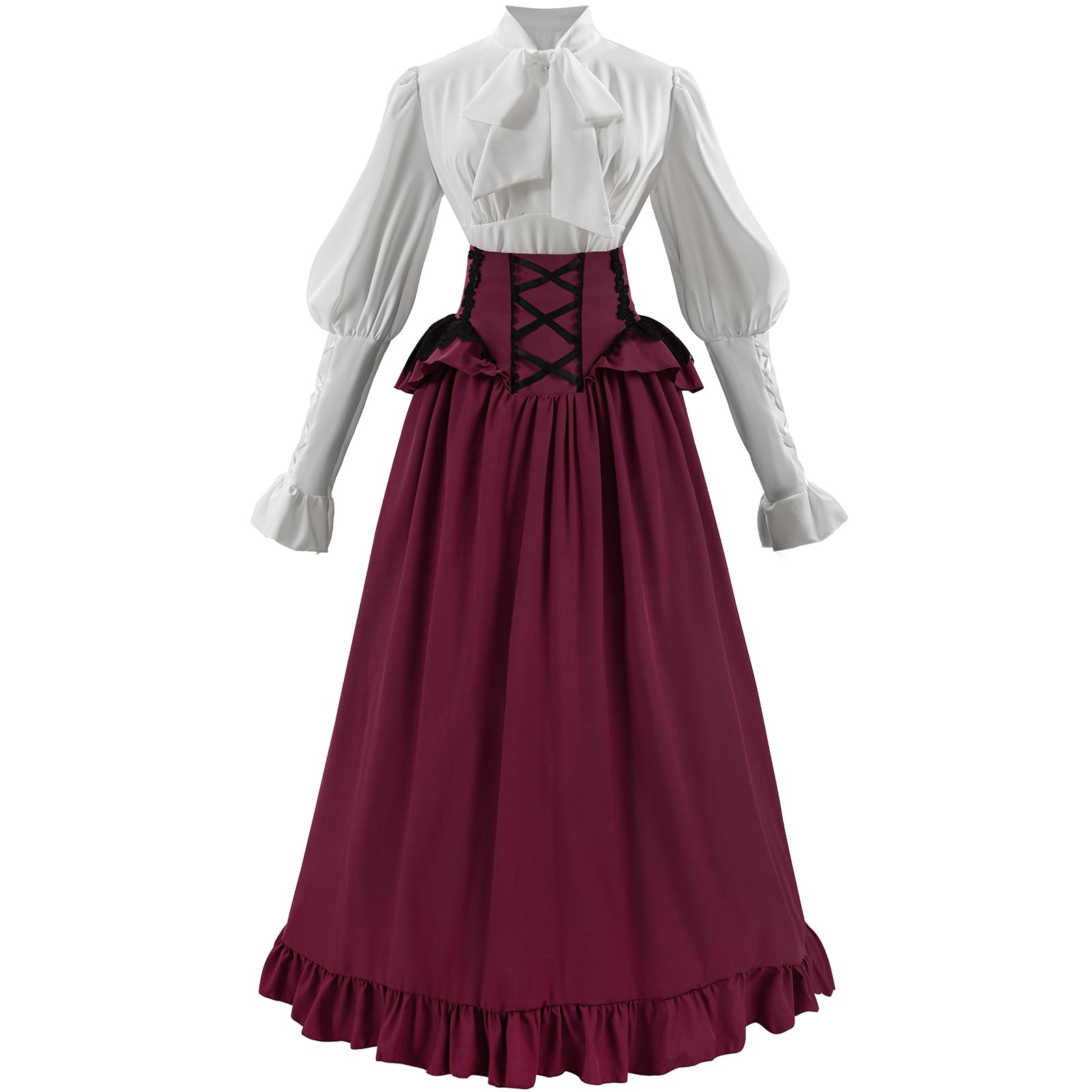 CR ROLECOS Black Victorian 2-Piece Dress 1800s Edwardian Ball Gown, Red-new, 3XL
