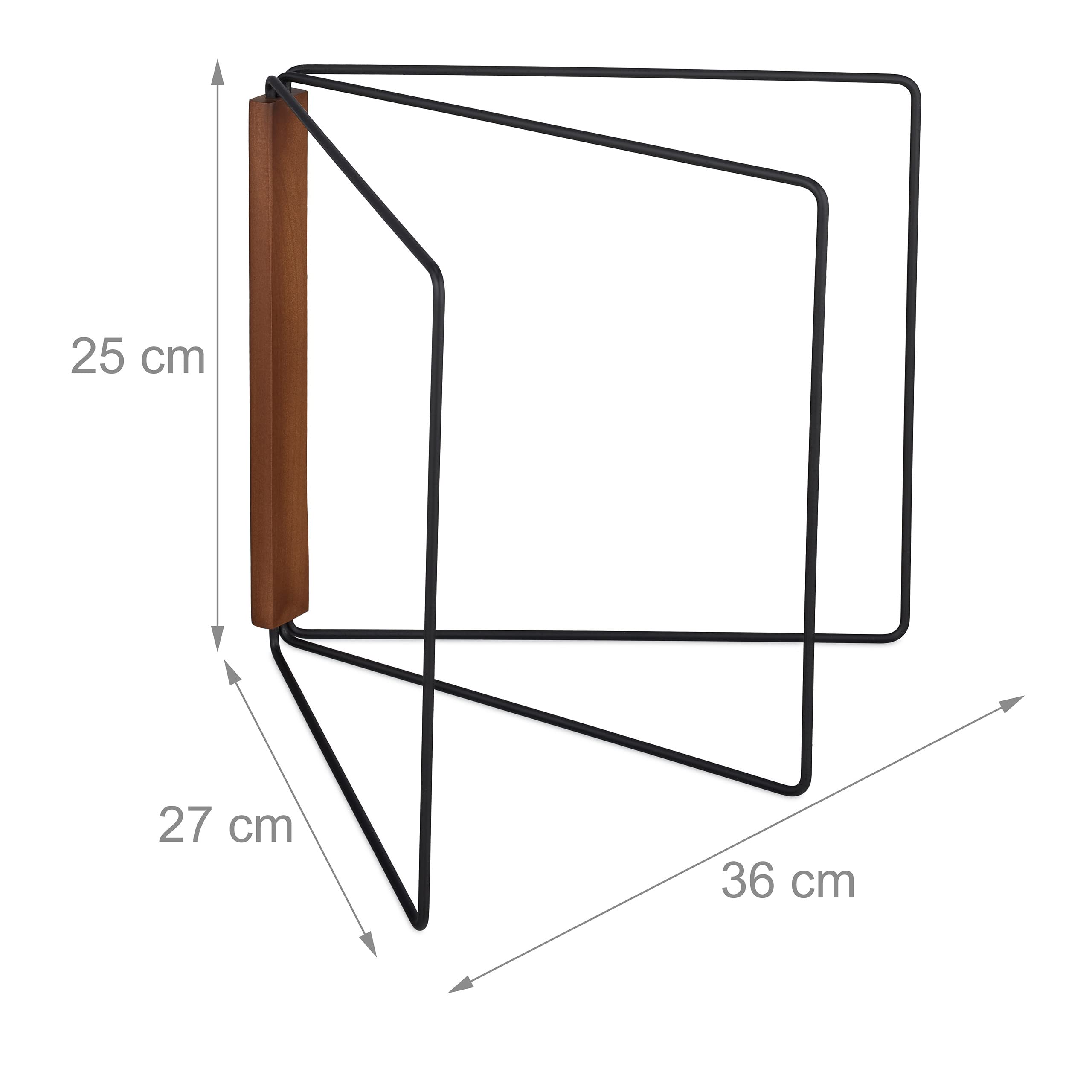 Relaxdays Supporto Porta Strofinacci, 3 Bracci, Pieghevole, per Salviette, Metallo e Legno, HxP 25 x 27 cm, Nero Marrone
