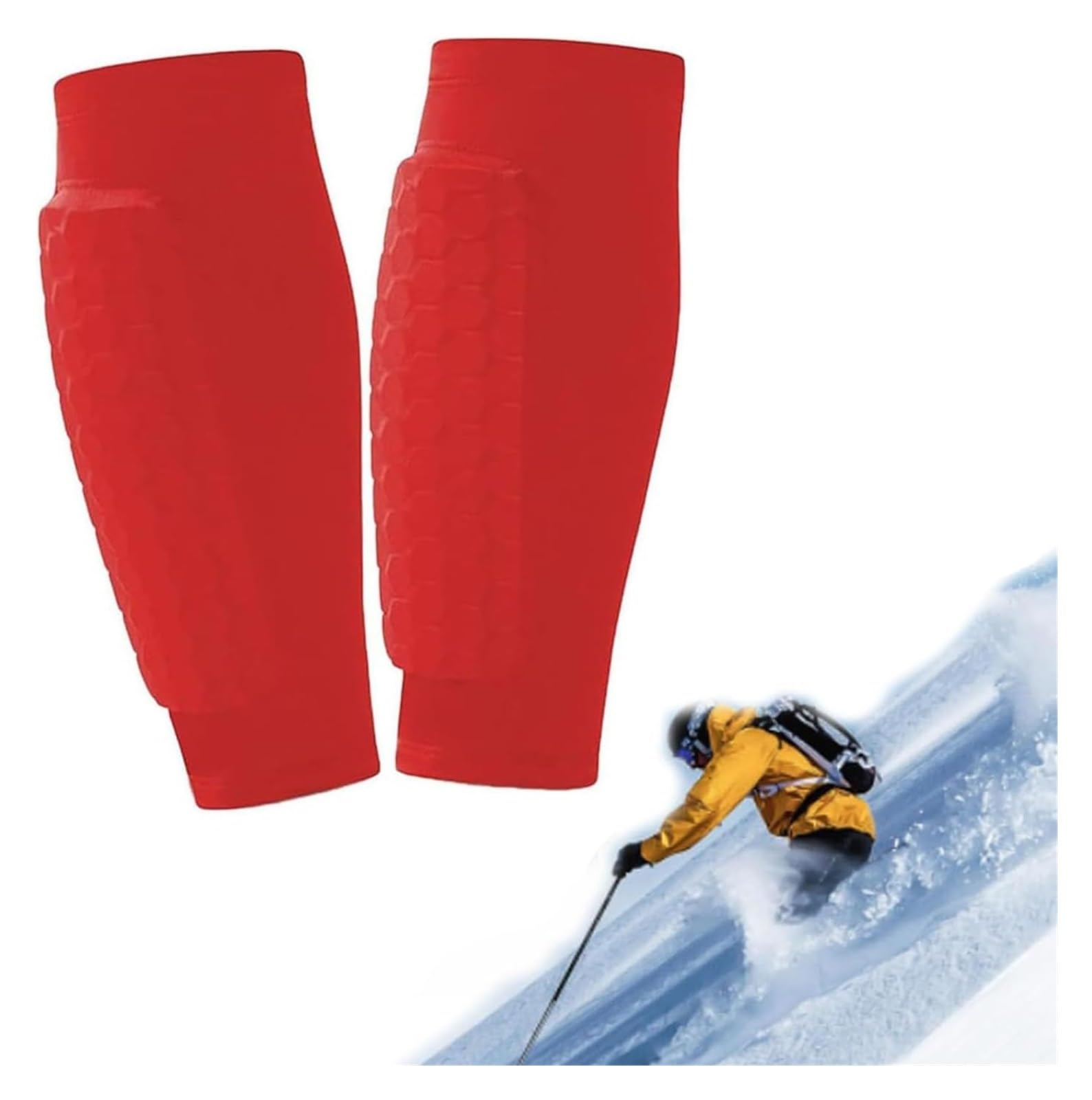 2026 New Skiing Shin Guards Pads Socks,Calf Compression Sleeve With Honeycomb Pads,Breathable Elastic Anti-Collision For Skiing & Snowboarding(Red,S)