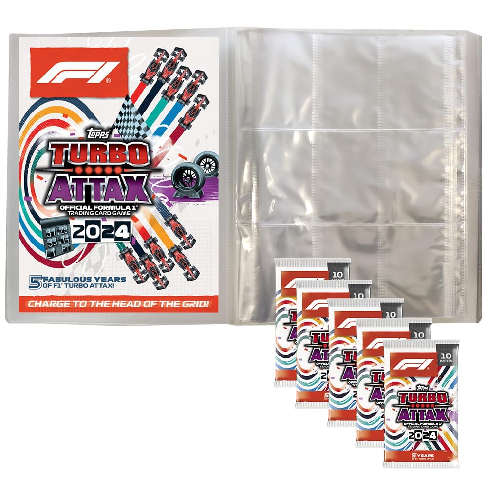 Bundle with Topps Turbo Attax Formula 1 2024-1 Empty Portfolio Folder + 5 Boosters + Exclusive Collect-it Cases