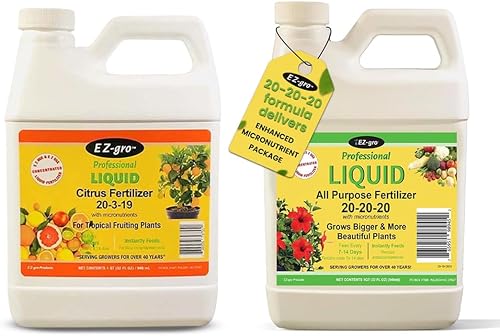 EZ-GRO Citrus & All-Purpose Fertilizer Bundle – Liquid Plant Food for Tropical Trees, Lawn, Flowers, Herbs, and Vegetables – 1 Qt Each for Healthy Growth and Abundant Yields