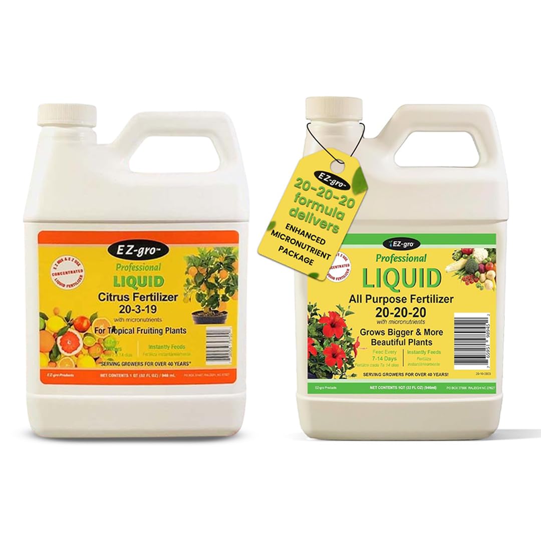 EZ-GRO Citrus & All-Purpose Fertilizer Bundle – Liquid Plant Food for Tropical Trees, Lawn, Flowers, Herbs, and Vegetables – 1 Qt Each for Healthy Growth and Abundant Yields