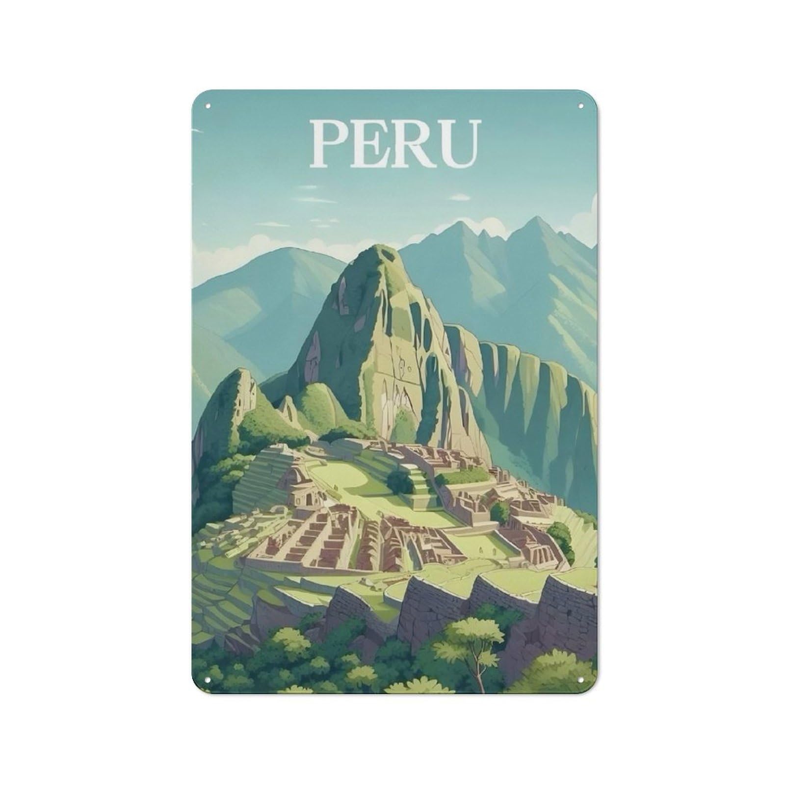 Junmoney Style-21 Urban Peru Machu Picchu Travel Decorative Metal Plaque 30X20cm, Urban Room Decor For Flat, Bar, Studio Or Gallery Wall