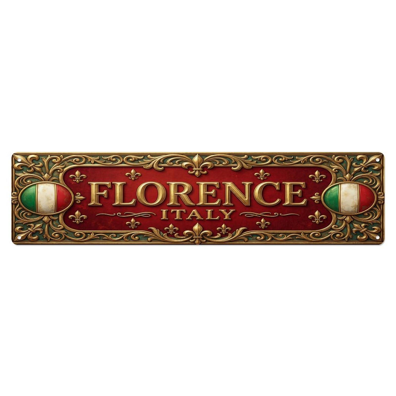 Olhnbad 4X16inch(10X40cm) Vintage Florence Italy Flag Pattern Metal Tin Sign