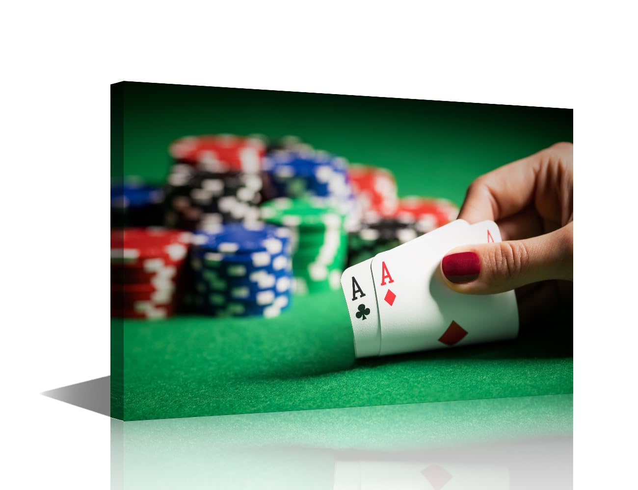 TISHIRON Wall Art Poker Game Art Picture for Living Room Person Showing Her Deck at the Poker Game Artwork Painting Wall Art Canvas Prints Home Modern Decor Giclee Framed Ready to Hang 24x16 in