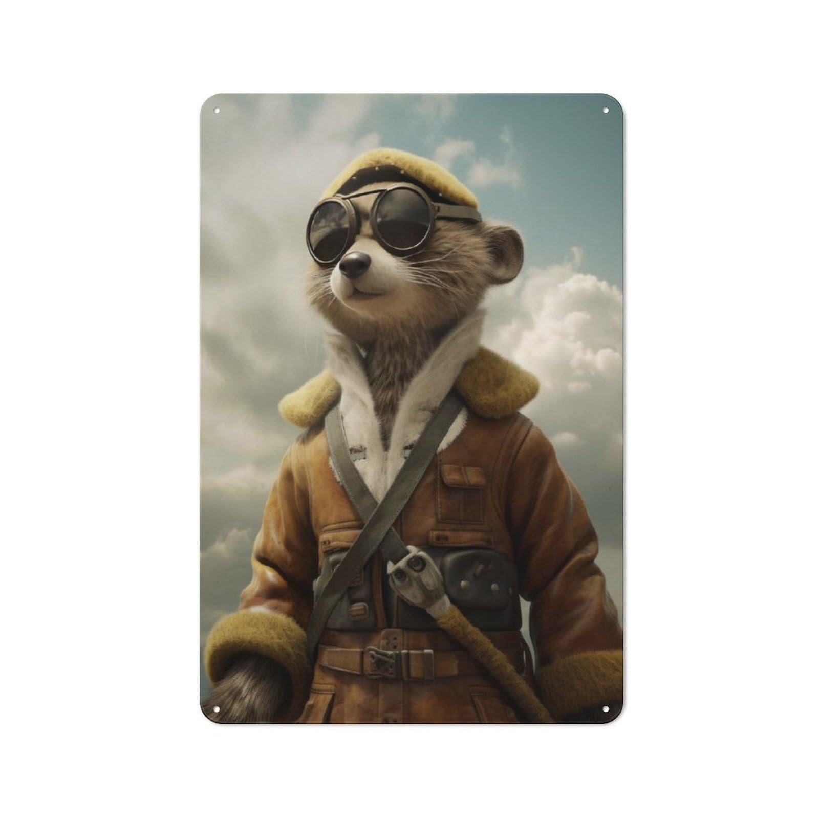 Junmoney Meerkat As A Pilot Retro Retro Metal Sign 30X20cm Featuring Old Style Wall Plaque For Lounge, Study, Pub Or Wall Gallery