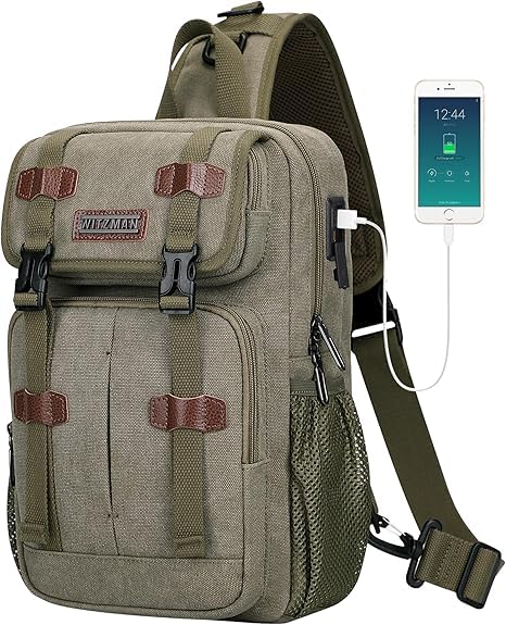 Sac épaule crossbody décontracté en toile pour homme avec port USB de recharge