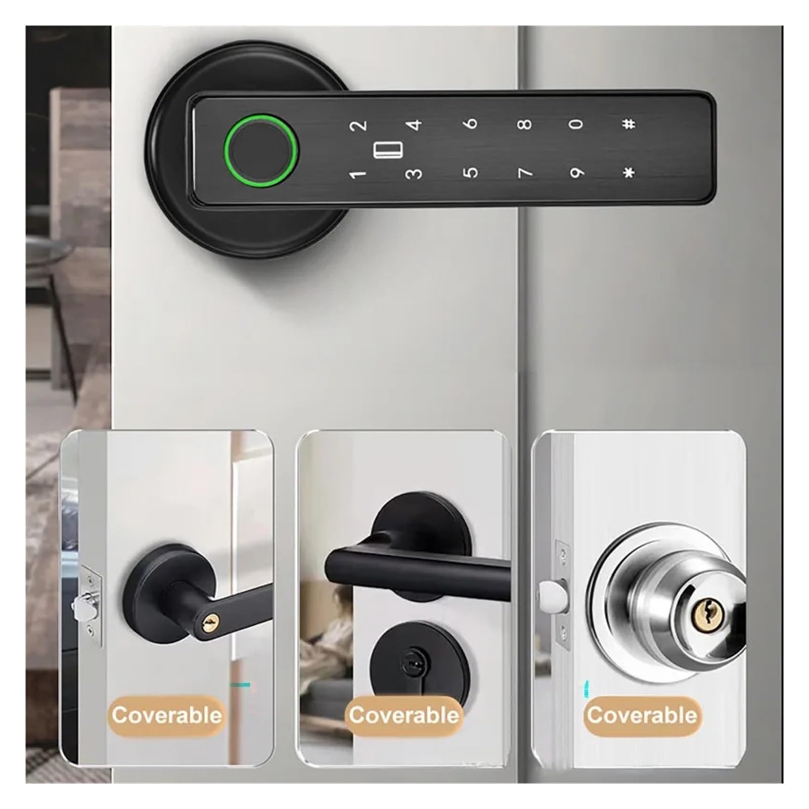 Smart Tuya SmartLife APP WiFi Control remoto tarjeta y contraseña, huellas dactilares y desbloqueo de llave, cerradura inteligente de manija de puerta para oficina