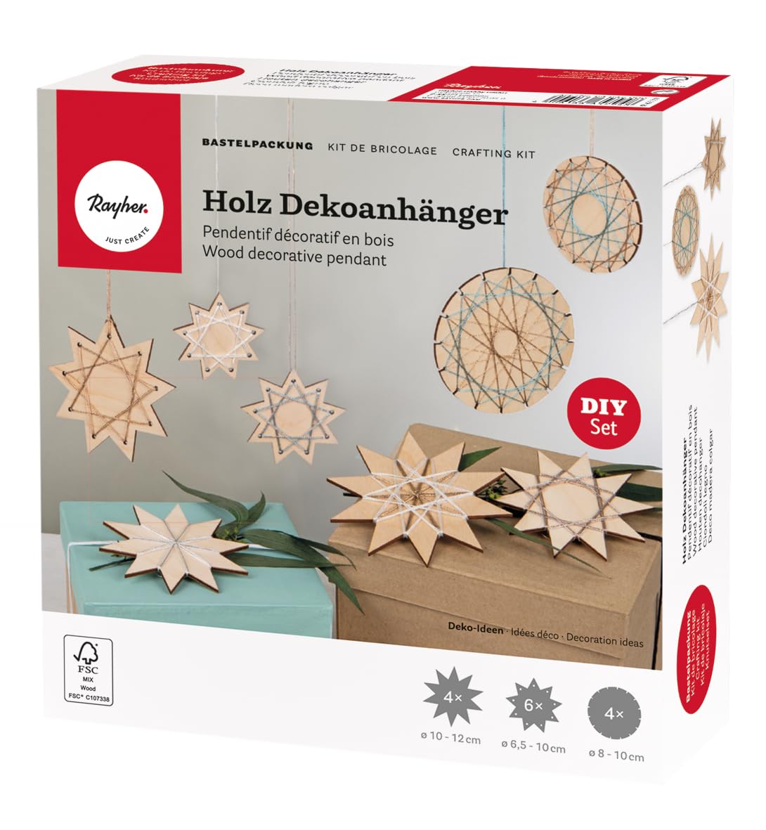 Rayher craft supplies, natural, ø 6,5-12cm, Metallic Garn, Box 14Stück