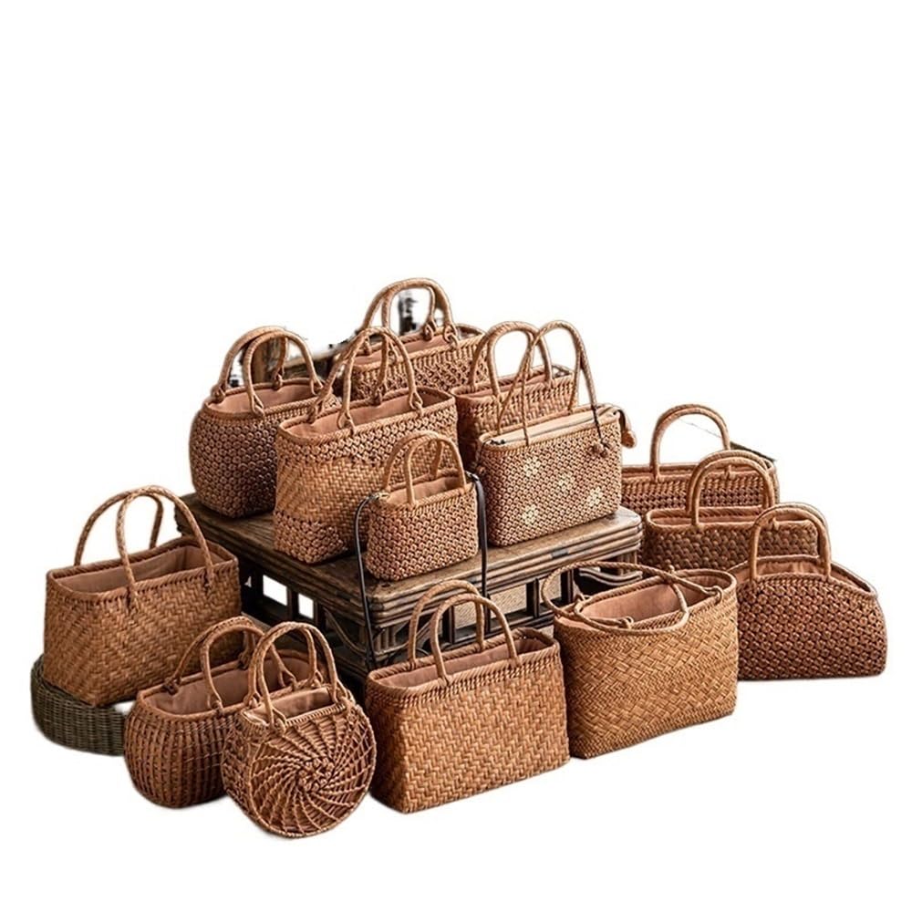 Kosze HHF, 1 sztuka, ręcznie tkany worek z winogron, bambusowy pleciony kosz do przechowywania herbaty, damskie torebki i ubrania, wymiary 30 x 9 x 21 cm,F 30x9x21cm