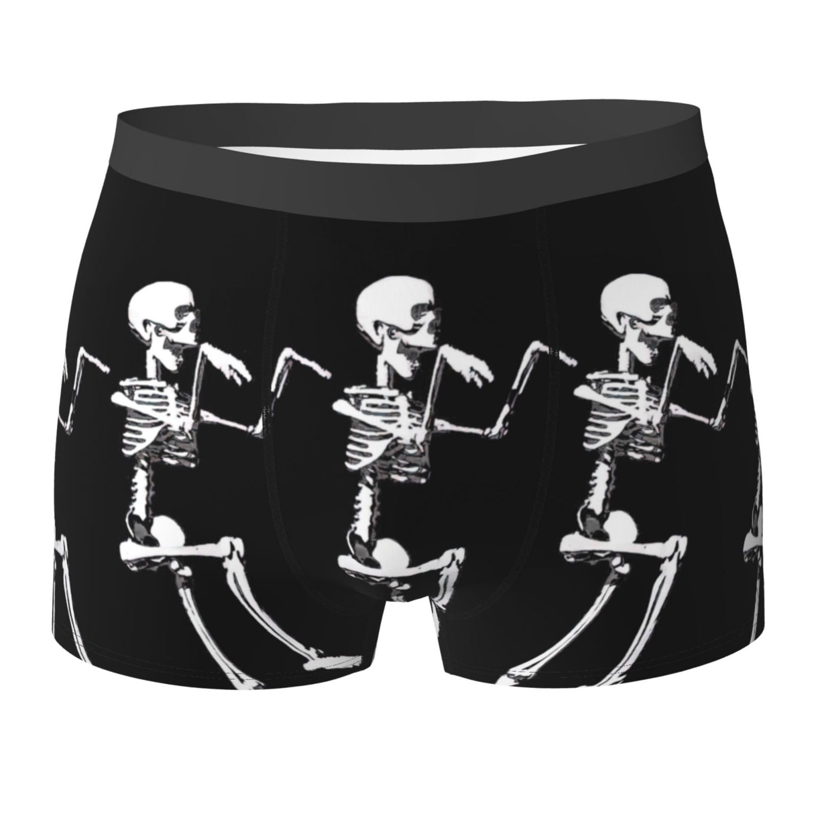 Unedskck Men's Black Halloween Posable Skeleton Skull Comfortable Boxer Briefs With Breathable And Soft Fabric