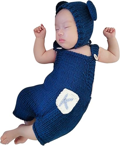 Conjunto de oso para fotografía recién nacido, disfraz de ganchillo, mameluco de punto para niña