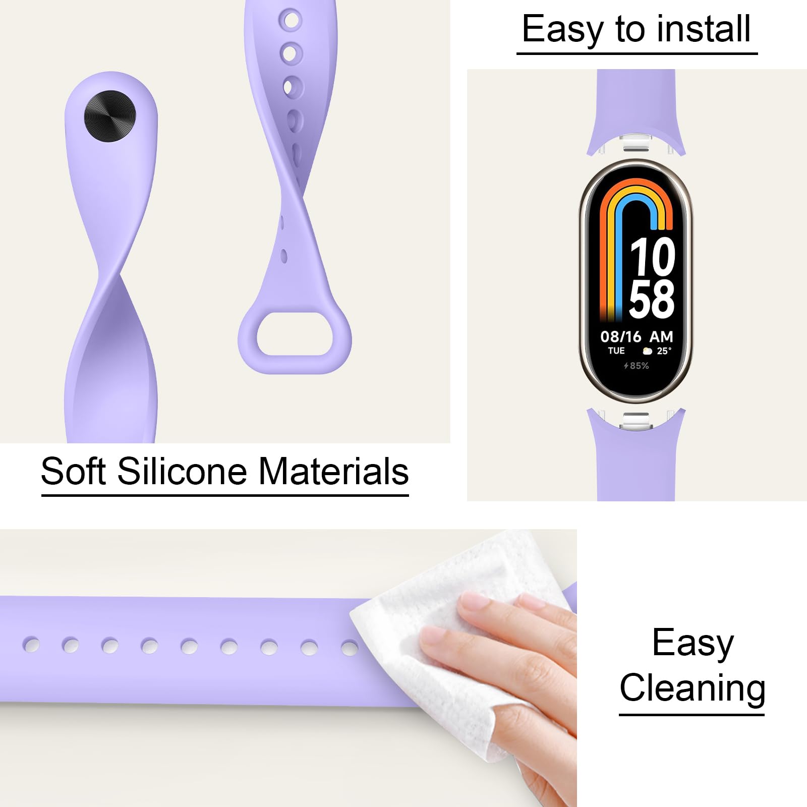 Higgs 3 Pezzi Cinturini Compatibile con Cinturino Xiaomi Mi Band 8/Mi Band 8/Xiaomi Mi Band 9/Mi Band 9 per Donna e Uomo, Cinturino Remplacement Sportivo Silicone Morbido Traspirante
