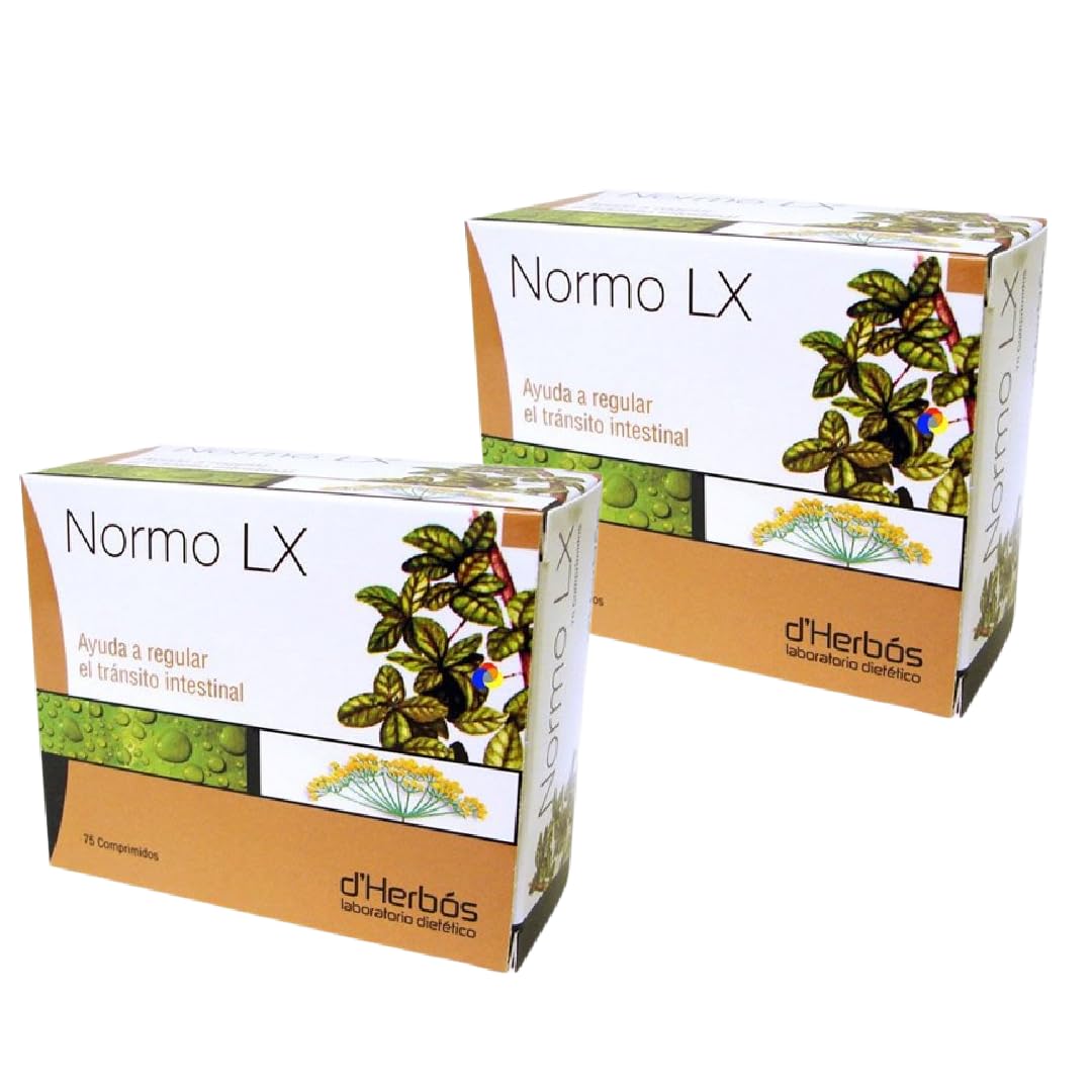 Derbos Normo LX - Pack Ahorro 2 x 75 Comprimidos - Con Sen, Hinojo, Boldo Ciruela, Inulina y Edulcorante - Contribuye al Normal Funcionamiento del Tracto Intestinal