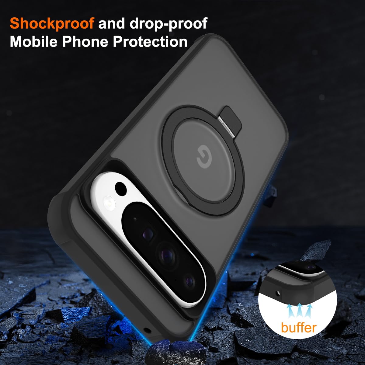CHAOFEnG Custodia magnetica compatibile con Google Pixel 11 e Pixel 11 Pro con supporto [test di caduta di grado militare] [compatibile con magnete] Anello traslucido sottile posteriore rigido bordo