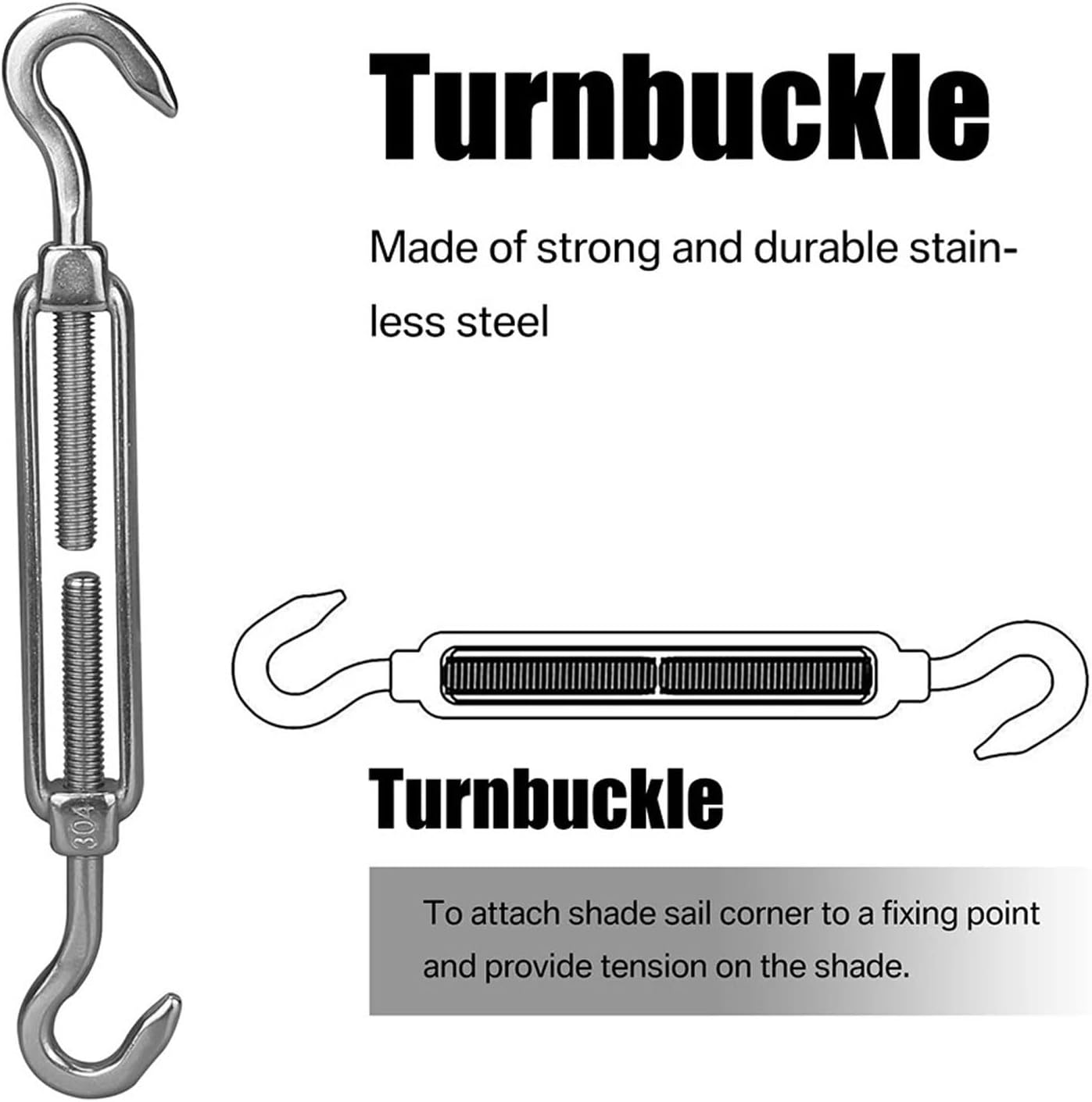 Shade Sail Hardware Kit with 15M Cable Wire Stainless Steel Awning Canopy Installation Kit Turnbuckles Eye Hook Kit for Garden