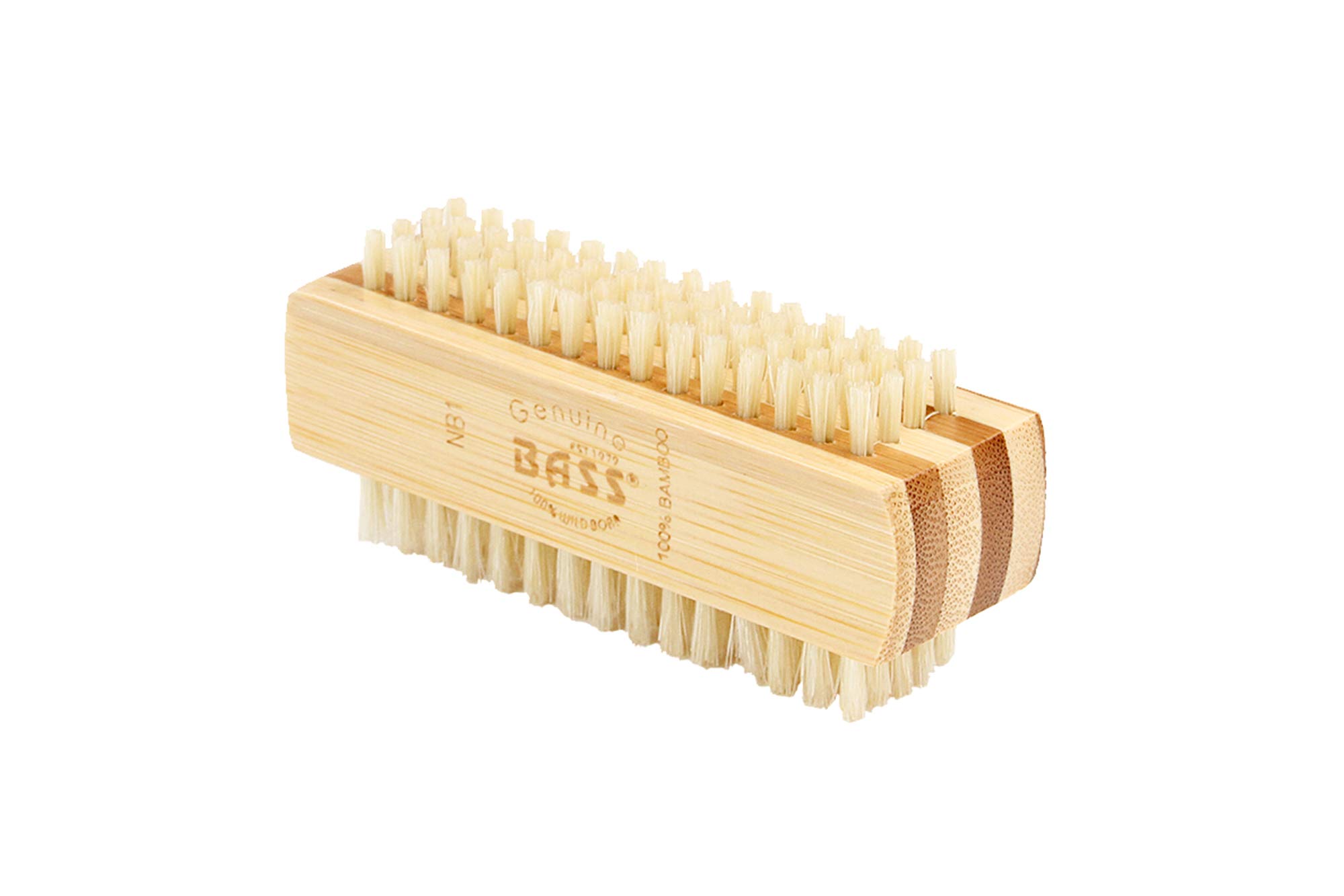 BassBrushes | Nail Brush - Double Sided | 100% Pure Natural Bristle FIRM | Pure Bamboo Handle | Striped Finish | Model NB1 - SB