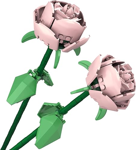 hahaspil Conjuntos de construcción de rosas rosas, flores artificiales, decoración de oficina o hogar, día de la madre, regalos del día de San