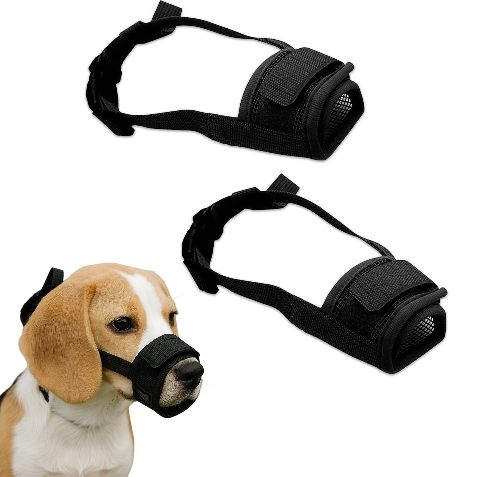 2 mascherine per cani in rete traspirante, nero, taglia unica, adatte per la maggior parte dei cani di piccola e media taglia