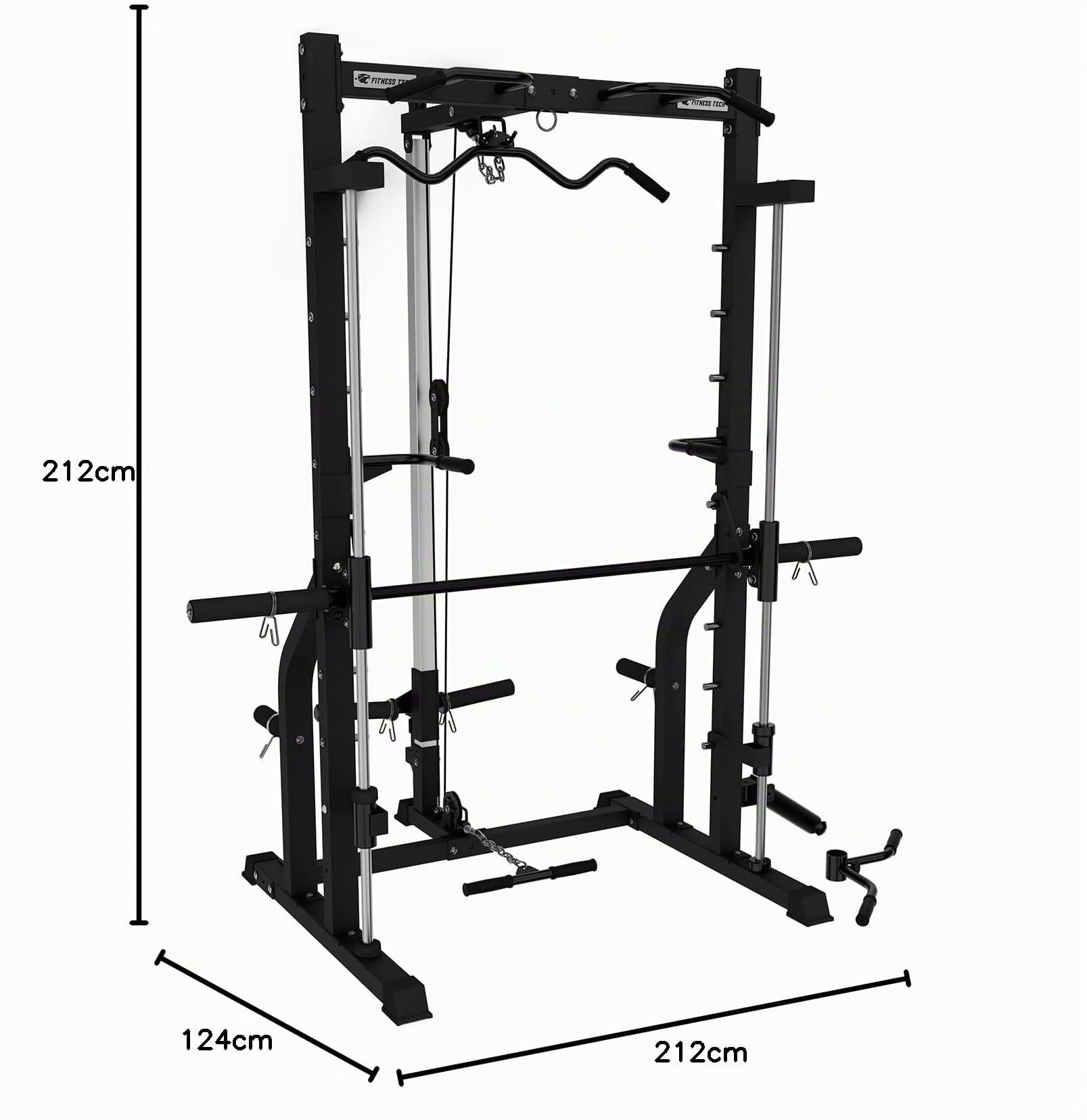 Máquina Multifunción Smith Machine S13, Jaula de Poleas, Barra Guiada y Dominadas para Gimnasio en Casa, Ejercicios de Musculación Completa, Soporta hasta 200 Kg