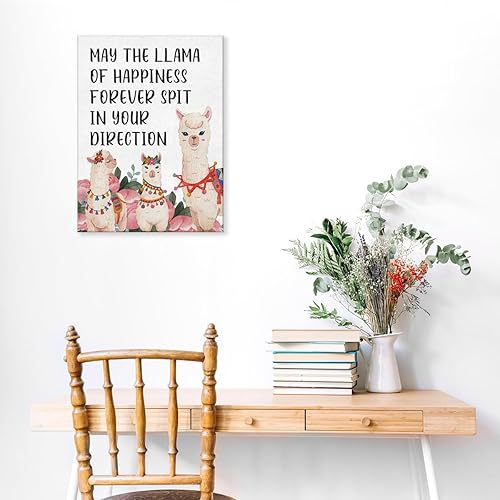 Miniatura 7 de Arte inspirador motivacional para pared, póster con texto en inglés "May the Llama of Happines", pintura enmarcada para decoración del hogar, 12 x