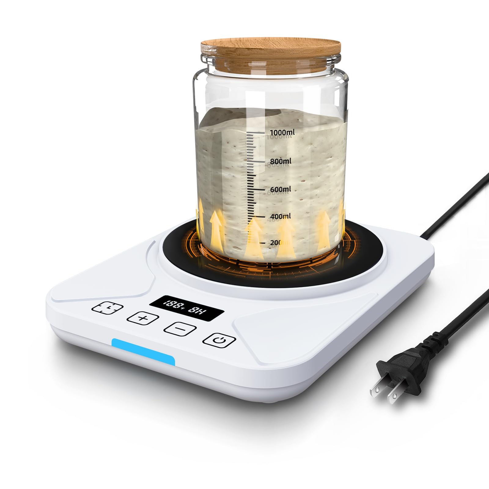 Sourdough Starter Warmer Mat with 24H Timer and Thermostat Control Smart Memory Warming On/Off - Fits Jars Up to 40oz - Perfect for Home Baking (Diamond White)