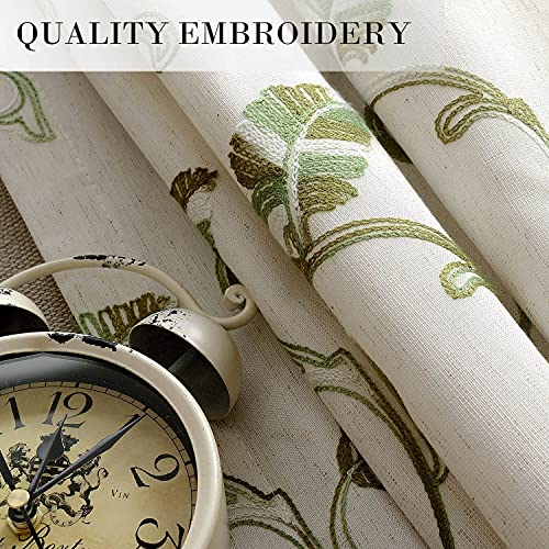 Vogol 2 Panels Vines Embroidered Faux Linen Grommet Curtains For Living Room,Energy Efficient Window Treatment Panels,60 X 106 Inch, Grass Green #TOP3