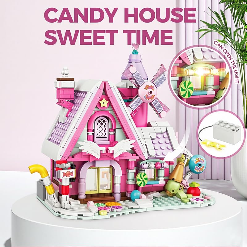Image of SKY LINE OCEAN Pink Candy House Building Block Set with Windmill, 614+ PCS Dream Candy Shop Toy, Mini Brick Display Model Kit for Girls, Creative Gift for Kids & Adults | 5 Year Structural Warranty