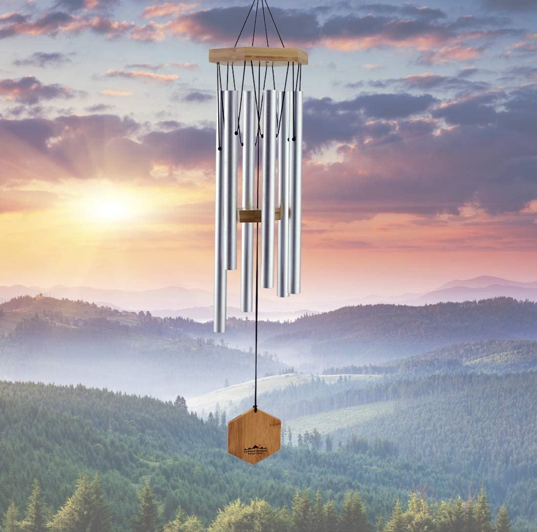 UpBlend Outdoors Wind Chimes for Outside - 29" Silver Wind Chime Outdoor, Zen Garden Chimes for Outdoors, Tin Windchime, Decor Windchimes for Mom, Grandma, Gifts for Her