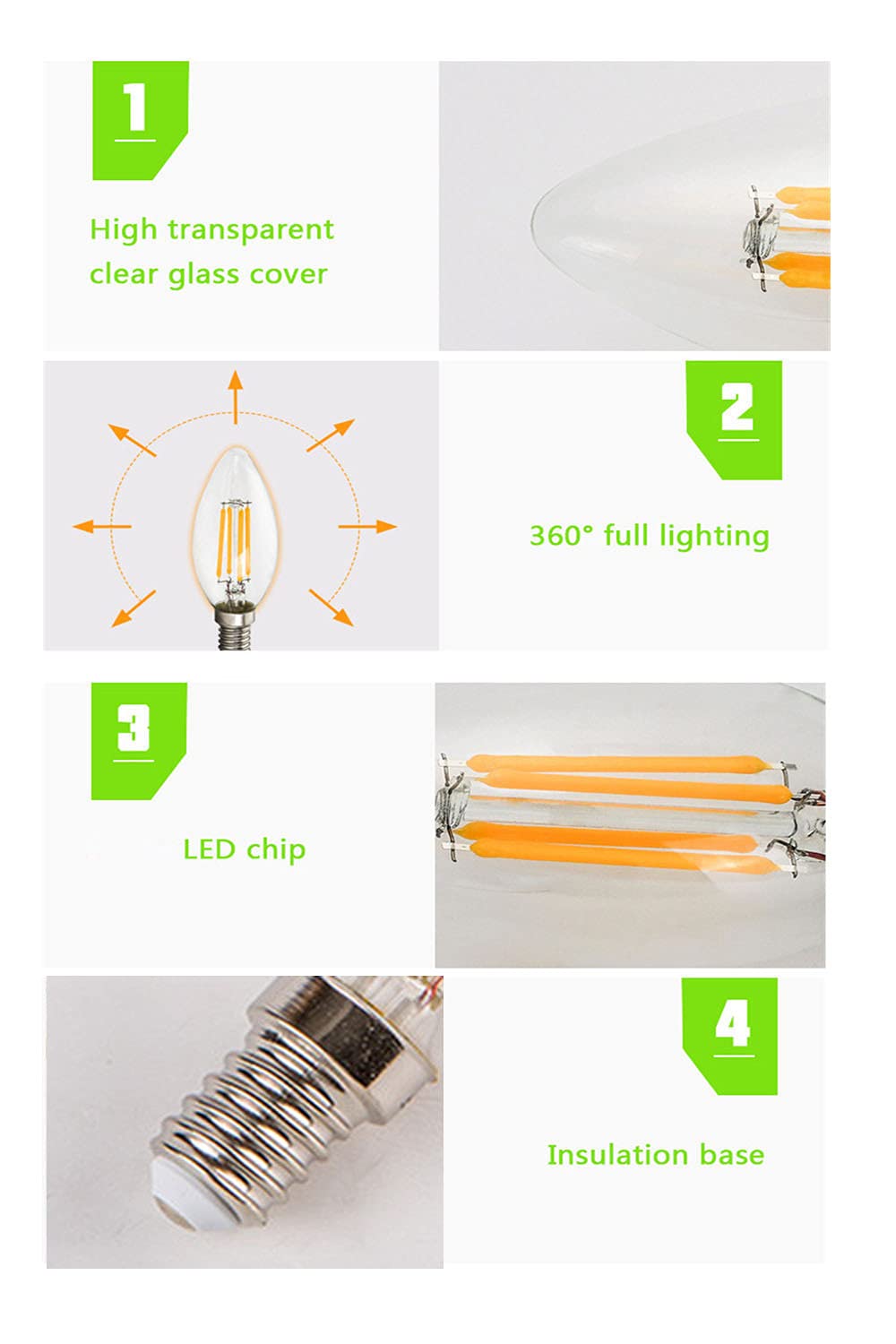 Lampadine a Candela LED E14,Lampadine a LED C35 a Vite Piccola Candelabri Non Dimmerabili Lampadina a Filamento Bianco Freddo 6500K 4W(Equivalente a 40W) 20 Confezioni