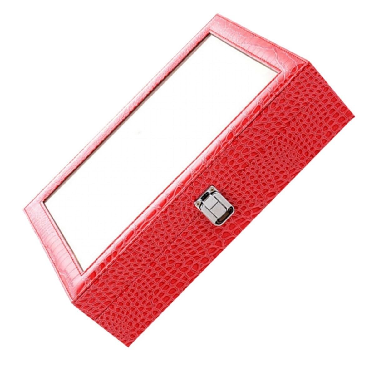 MAGICLULU Pu Brillenaufbewahrungsorganizer mit 8 Fächern und Fenster Rot