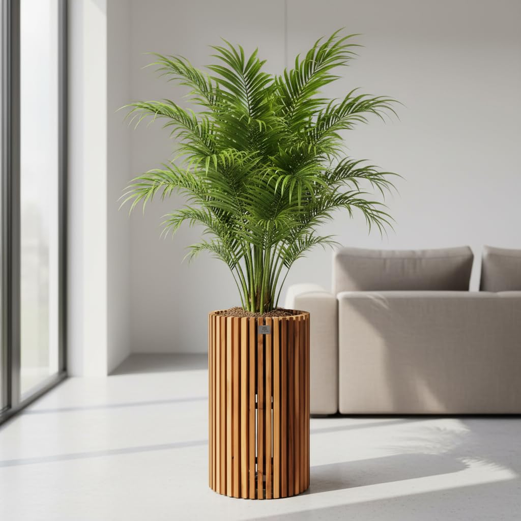 Pflanzgefäß Pflanzkübel Blumenkübel Holz Akazie inkl. Kunststoffeinsatz D36,5 x 72 cm Braun