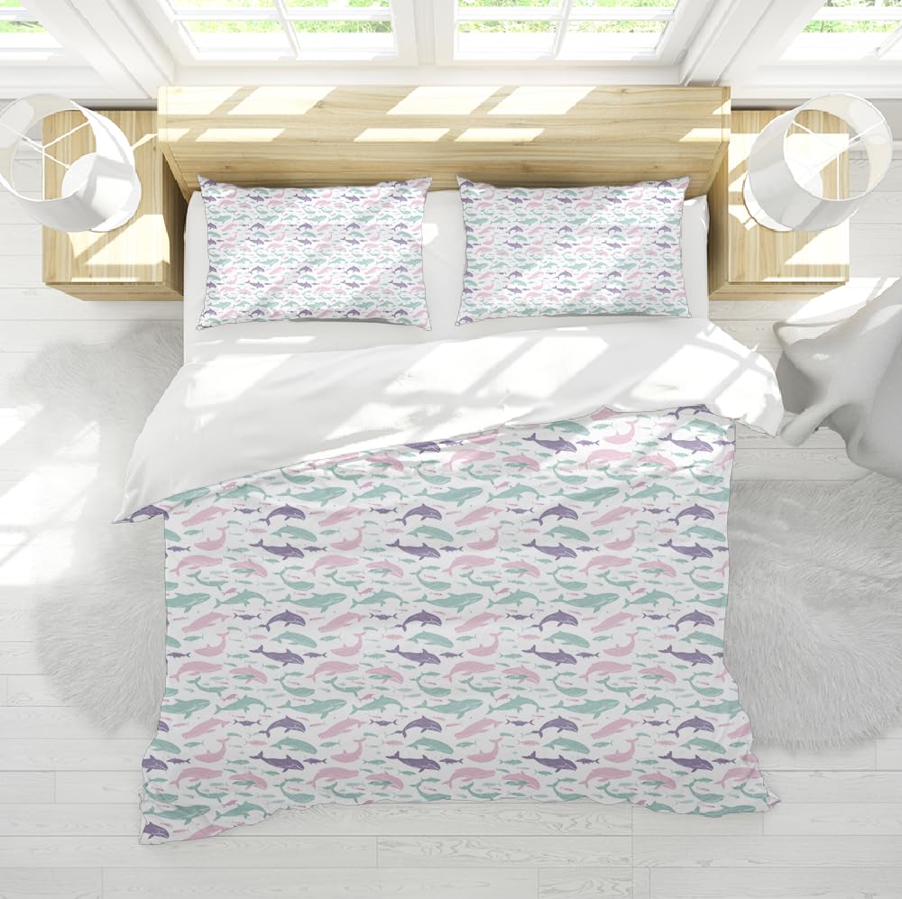 Ensemble de literie dauphin mignon couette rose 230x230 cm avec 2 taies d'oreiller