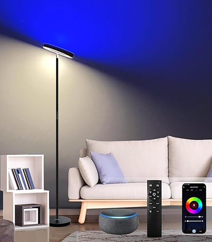 Lámpara de pie LED inteligente de esquina, lámparas de pie que cambian de color, luz RGBW moderna con control remoto y aplicación, iluminación