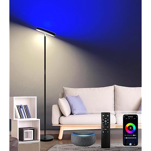 LED Smart Corner Floor Lamp, Modern RGBW Standing Lamps, Color Changing Light with Remote & App Control, Dimmable Mood Lighting for Living Room Bedroom Gaming Room, Tall Lamp DIY Mode & Timing
