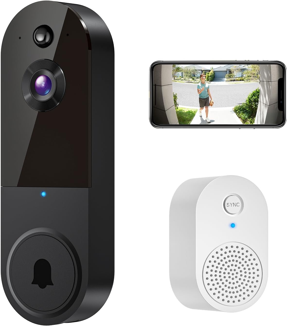 SHARKPOP 1080p Smart Wireless Video Doorbell Camera, Chime Ringer Included, AI Human Detection, 2-Way Audio, Live View, 2.4G WiFi, Night Vision, Cloud Storage, Battery Powered. SHARKPOP 1080p Smart Wireless Video Doorbell Camera, Chime Ringer Included, AI Human Detection, 2-Way Audio, Live View, 2.4G WiFi, Night Vision, Cloud Storage, Battery Powered.