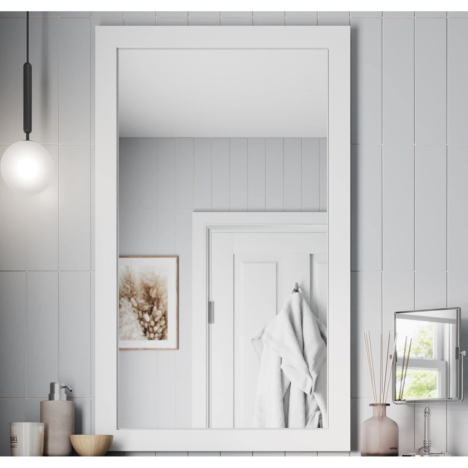 Artis® 600 x 1000mm Bathroom Mirror Gloss White Wood Framed Vanity Mirrors Wall Mounted Mirrored, Rectangular