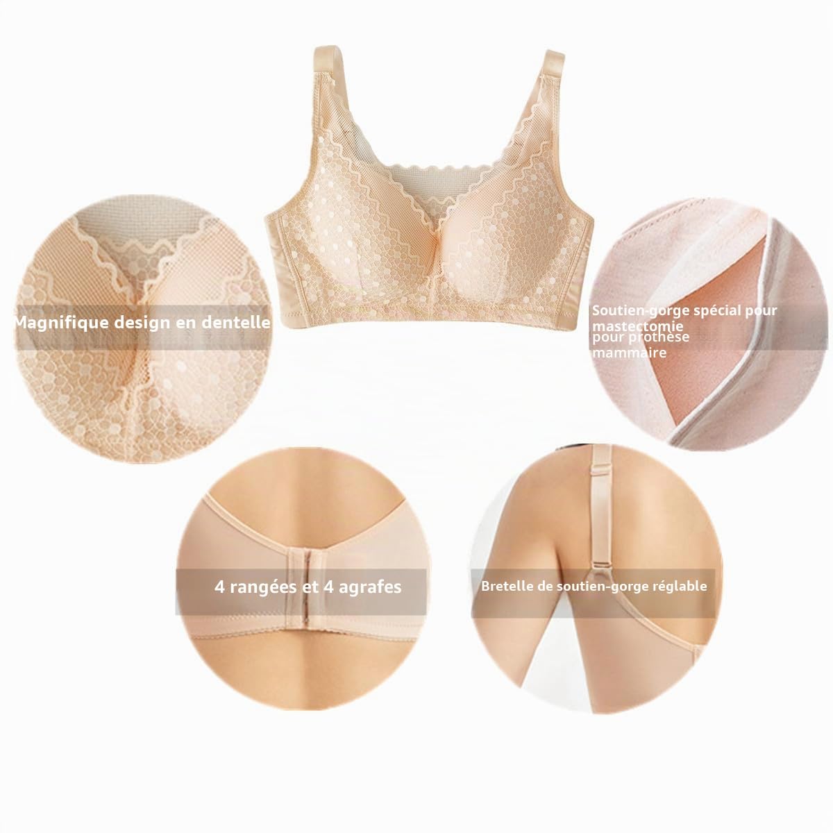 Soutien-gorge de mastectomie avec poches pour de nombreux types de prothèse mammaire post-chirurgie