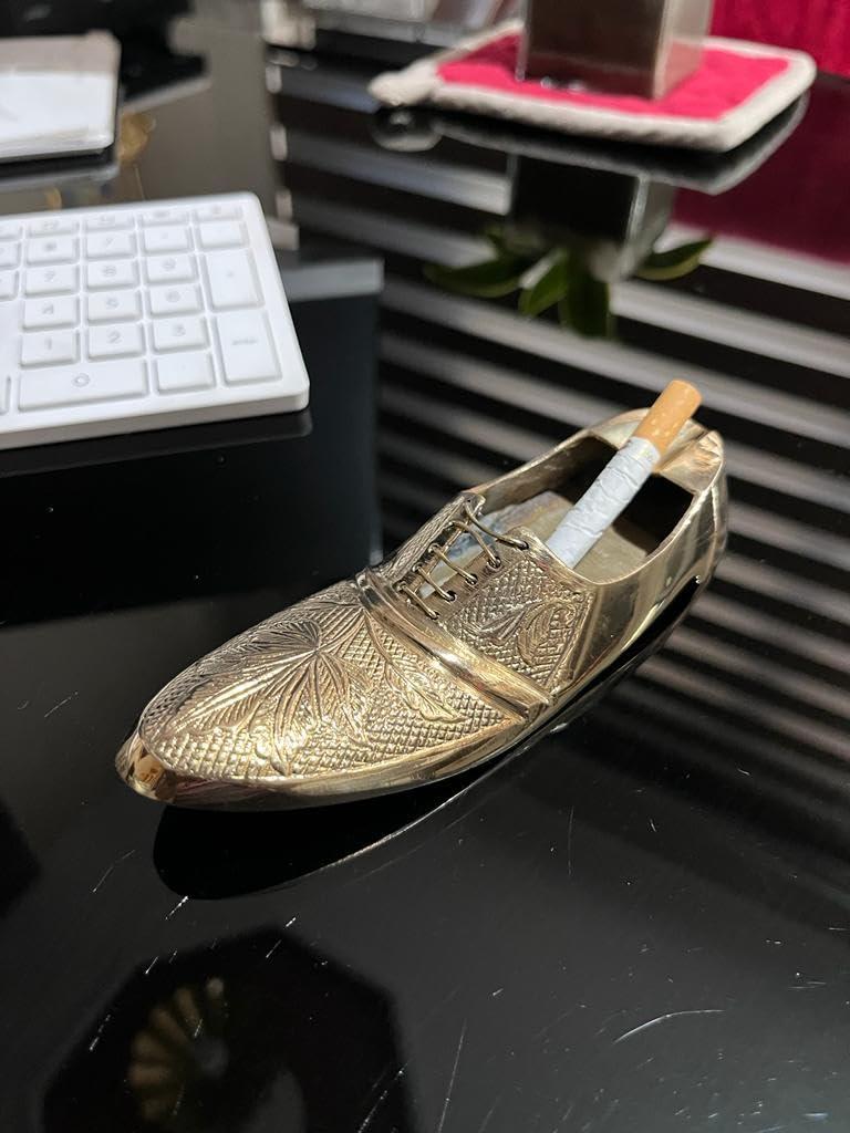 presents Shoes Design Brass Cigarette Smoking Ash Tray gold shoe designed ash tray carved detail design for Home/Office (3.5-INCH)-image-37